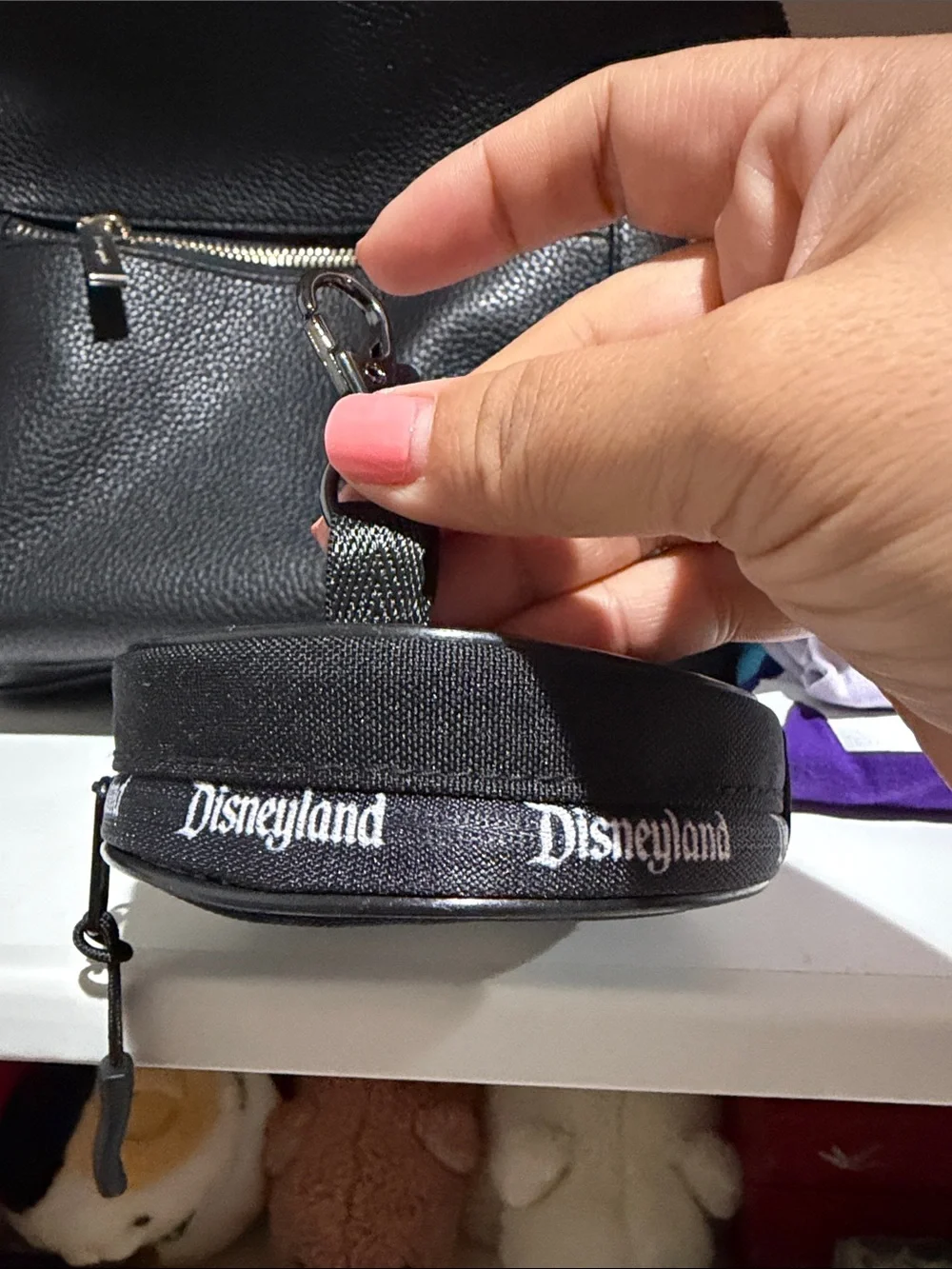 Disneyland Black Round Zip Coin Case with White Logo Trim